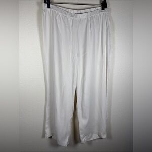 Eileen Fisher Ivory Silk Wide Leg Cropped Pants Flowy Lagenlook M Elastic Waist